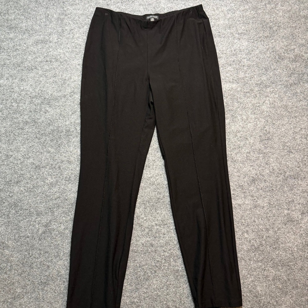 EILEEN FISHER Black Stretch Crepe Slim Leg Pull On Pants‎ Front Seam Medium